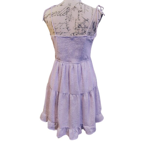 New Lavender Purple Floral Embroidered Tiered Milkmaid Style Ruffle Sundress - Picture 4 of 6